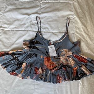 Patrons of Peace Greyish-Blue Floral Blouse